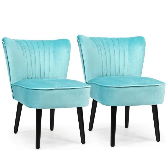 Set of 2 Armless Upholstered Leisure Accent Chair - Turquoise