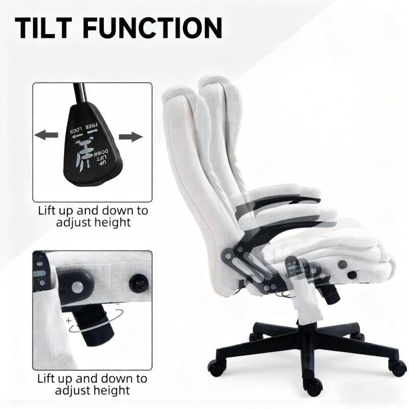High Back Executive Office Chair with Reclining Backrest, Padded Armrests and Remote