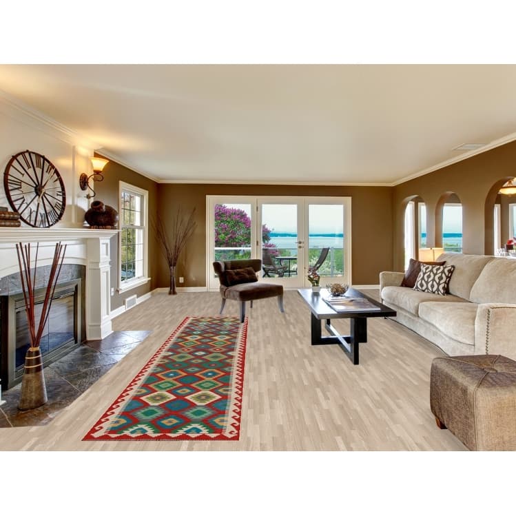 Hand Woven Oriental 100% Wool Carpet Southwestern All-Over Multi-Colored Kilim Runner Rug - 12' 10'' X 2' 9''