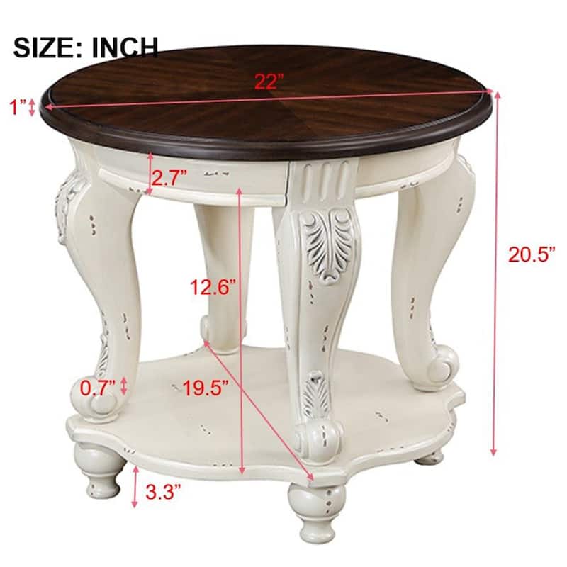 22'' Retro Round End Table,Solid Wood Sofa Side Table with Shelf,Living Room Corner Table Easy Assemble,Cherry