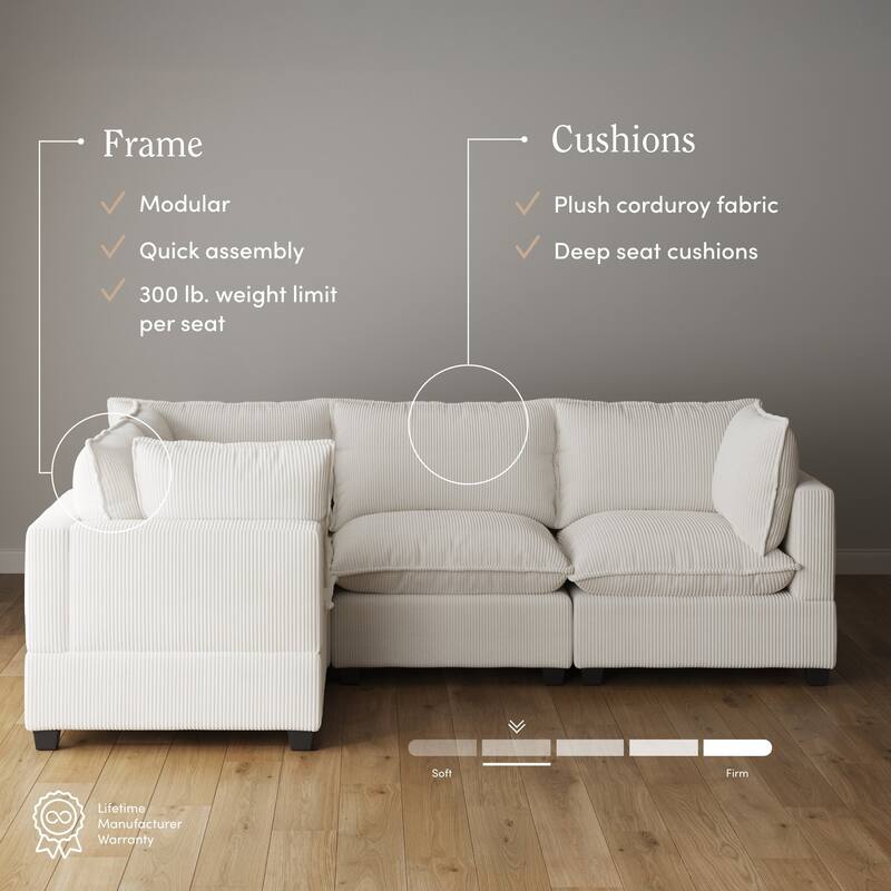 Chelsea Modern Cloud Modular Upholstered Sofa with Deep Seat and Plush Cushions