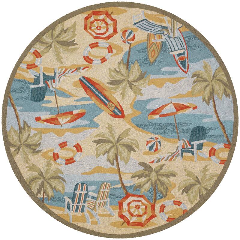 Picadilly Pebble Beach Beige- Multicolor Indoor/ Outdoor Area Rug - 7'10" Round