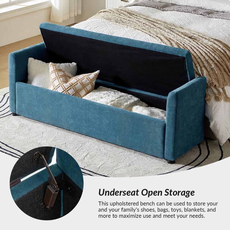 Franco Modern Upholstered Storage Bench with Two Throw Pillows and Thick Padded Cushion