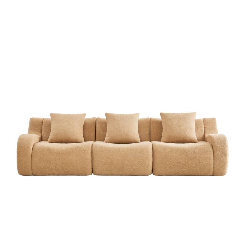 Roomfitters 3-Seat Teddy Fabric Boneless Sofa, No Assembly Streamlined Couch with 32D Sponge