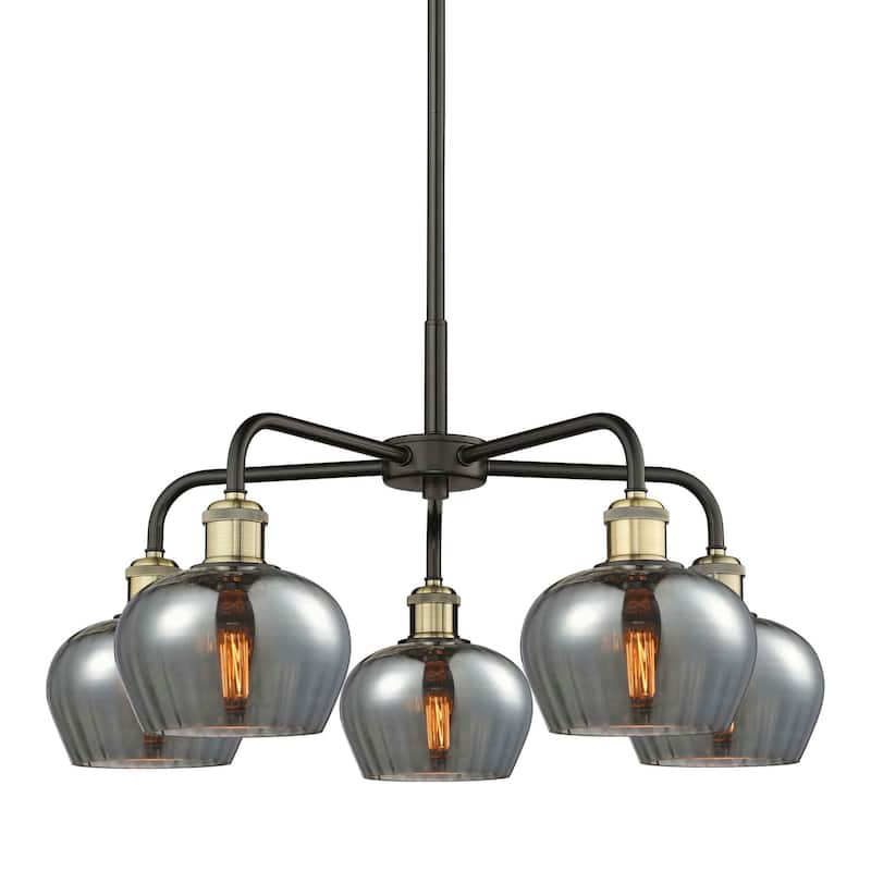 Innovations Lighting 516-5CR-14-25 Fenton Chandelier Fenton 5 Light - Black Antique Brass / Plated Smoke