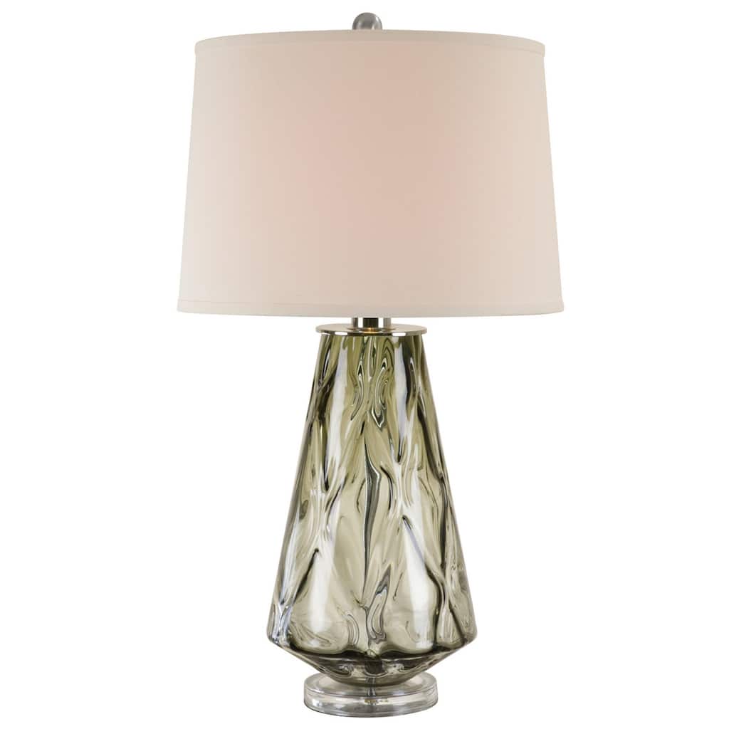 31 Inch Accent Table Lamp with White Drum Shade, Rippled Gray Glass Base