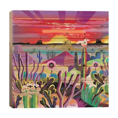 Sunrise Desert Garden Print On Wood by Charles Harker - Multi-Color