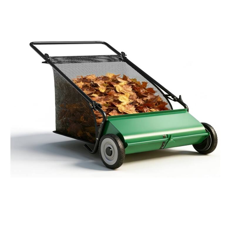 21-Inch Push Lawn Sweeper 35 cu. ft. Capacity Adjustable Height for Grass Leaves and Debris - Green