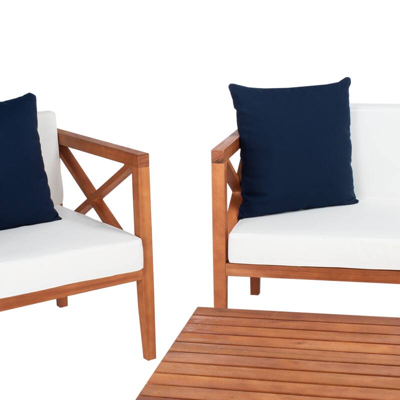 SAFAVIEH Outdoor Dafne 4-Piece Conversation Patio Set with Accent Pillow - 50W x 26D x 25H
