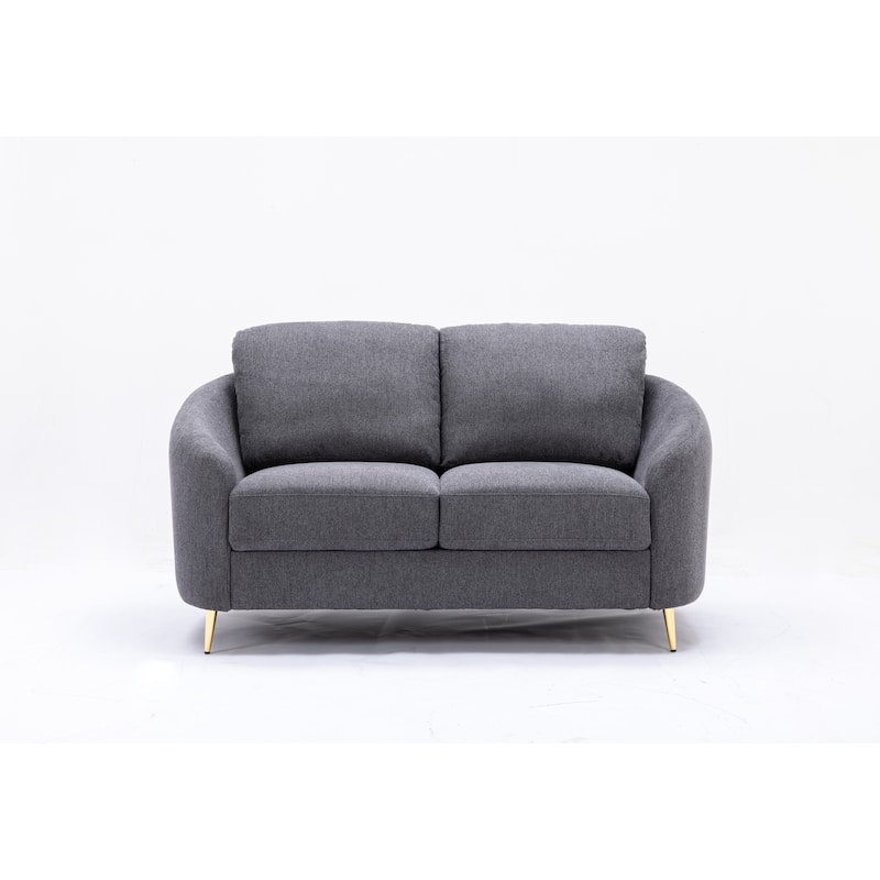 Linen Loveseat Sofa with Gold Metal Legs and Plush Seat Cushions