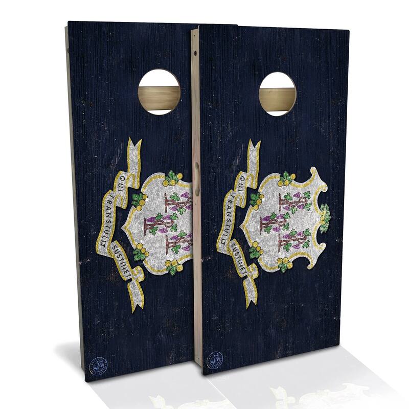 Connecticut Flag Outdoor Cornhole Board Set - Backyard 2x4 - Include Case + Edge Lights