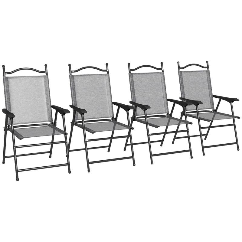 Outsunny Folding Patio Chairs, Set of 4 Camping Chairs with Armrests - Grey
