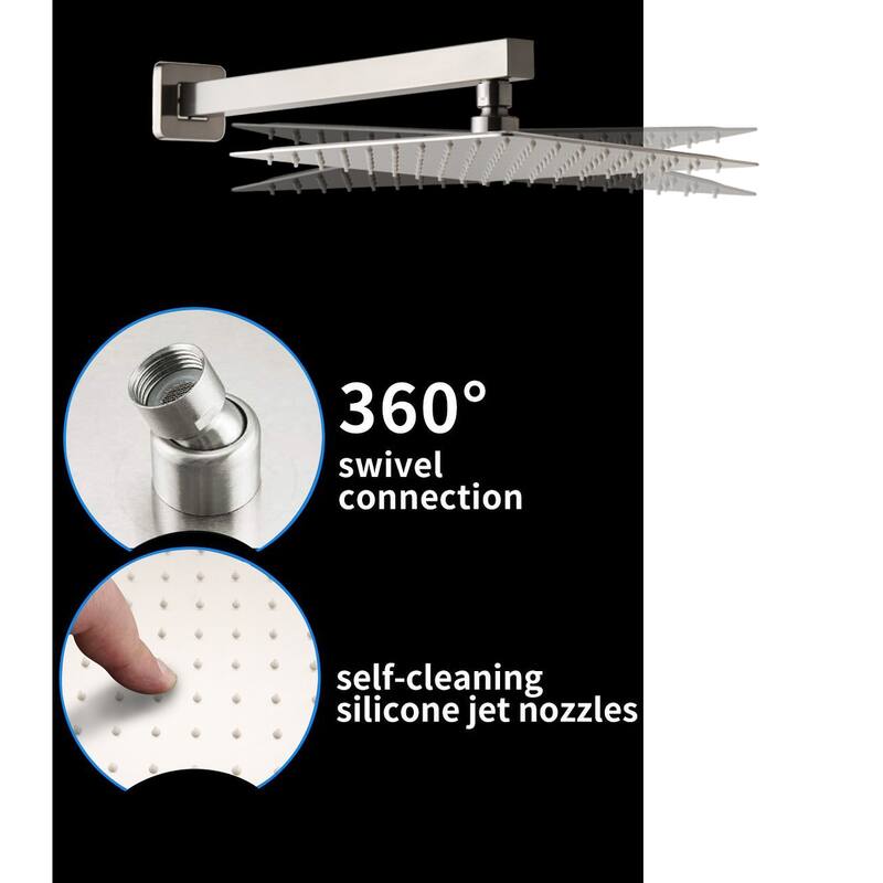 Proox 10" Wall Mounted Rain Shower Head 2.5GPM Square Shower Handheld