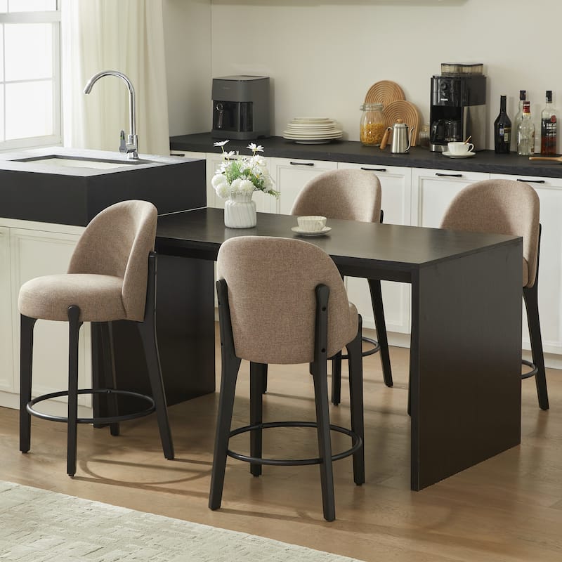 set of 4 Upholstered Counter Height Bar Stools - Set of 4 - Brown