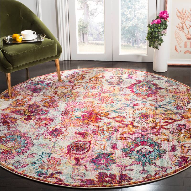 SAFAVIEH Savannah Honora Boho Oriental Polyester Rug - 7' Round - Cream/Orange