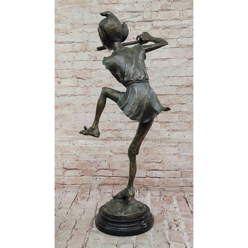 Fantasy Irish Bronze Sculpture – Dancing Leprechaun Playing Flute Figurine