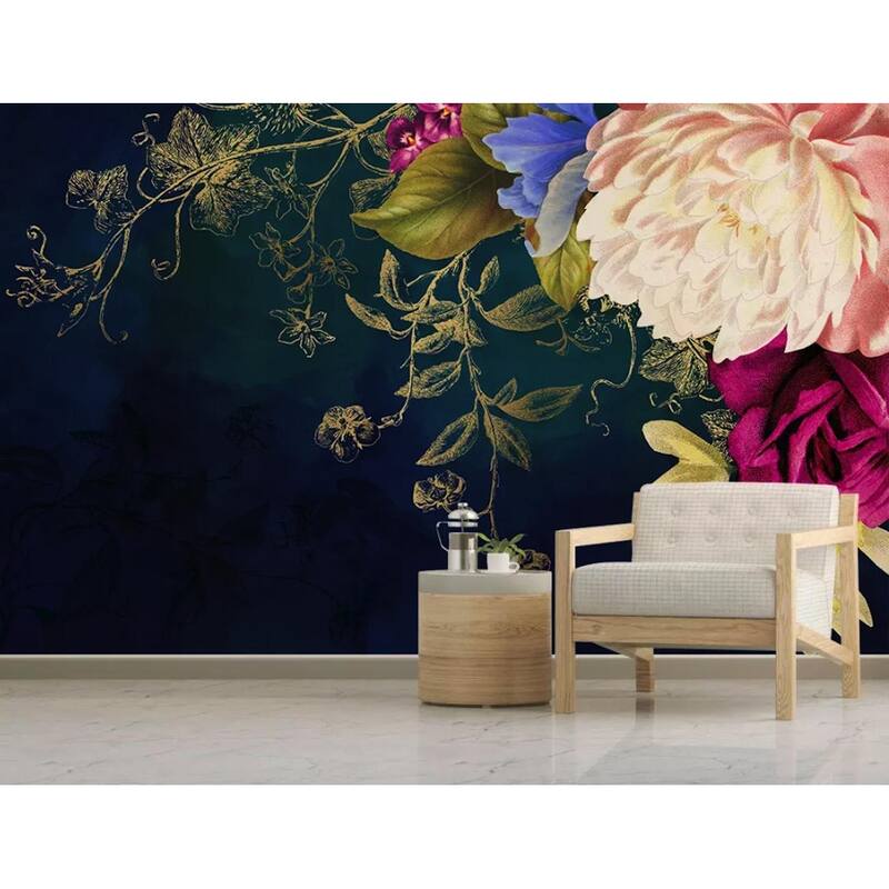 GK Wall Design Bohemian Yellow and Pink Flower Mediterranean Removable Wallpaper