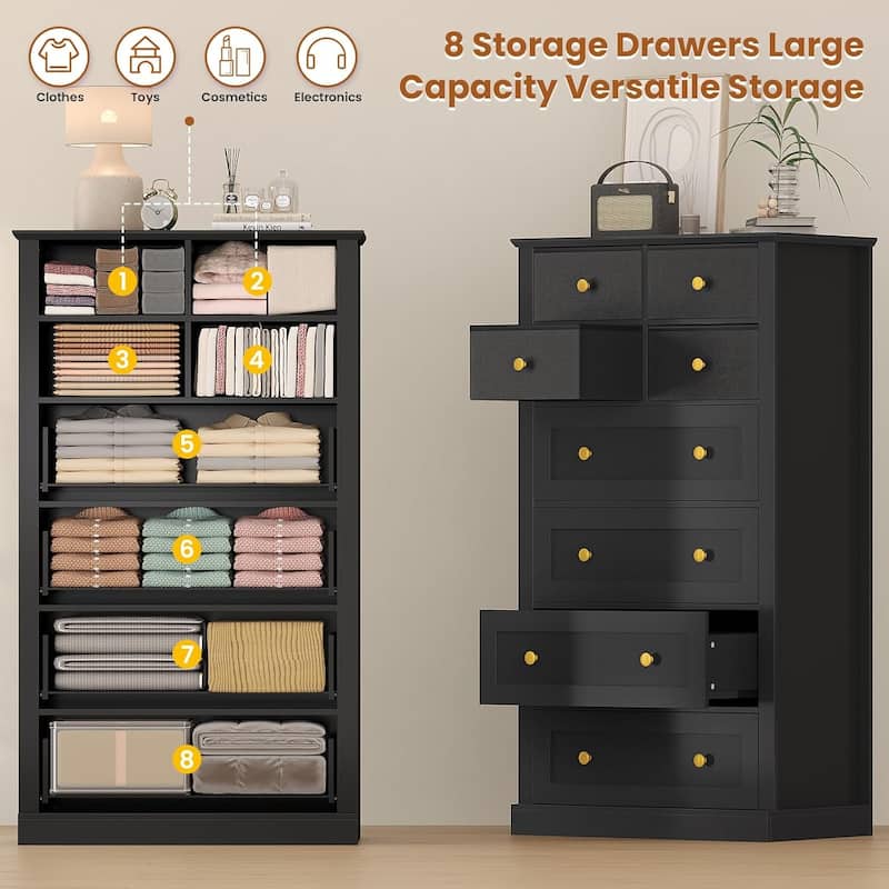 8 Drawers Tall Dresser for Bedroom 55.1H Tall Dressers Chest of Drawers
