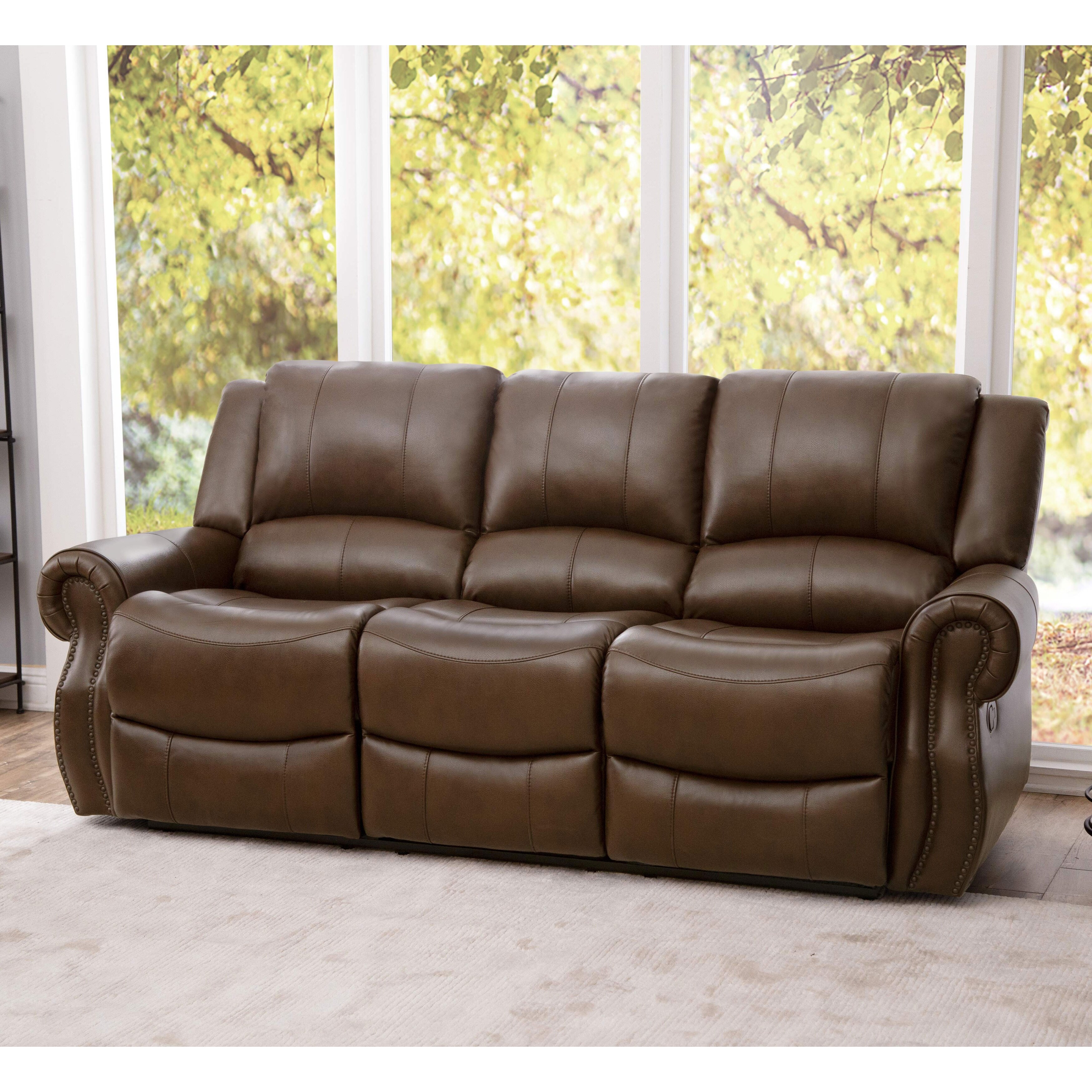 Abbyson Calabasas Mesa Brown Leather Reclining Sofa