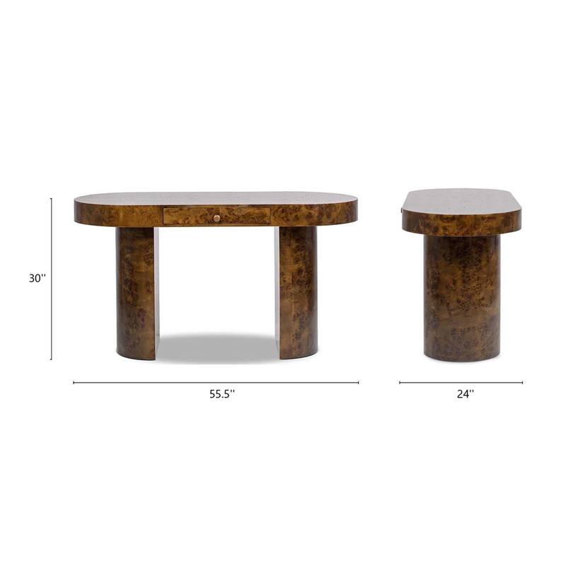 Jesse 55.5" Contemporary Single Drawer Burl Wood Oval Computer Desk