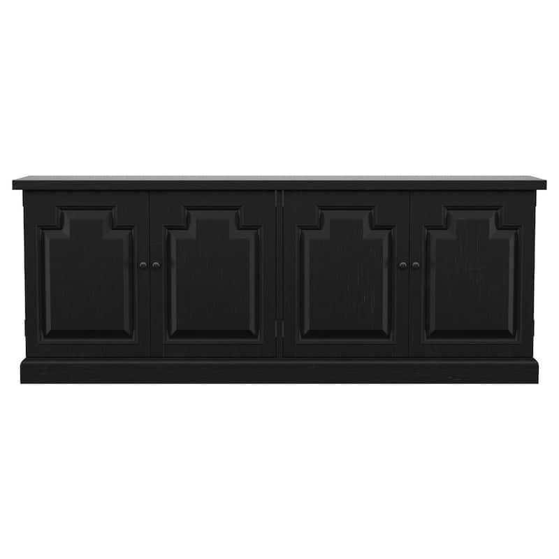 Som Dining Sideboard Buffet, 4 Carved Doors, Classic Black Pine Wood