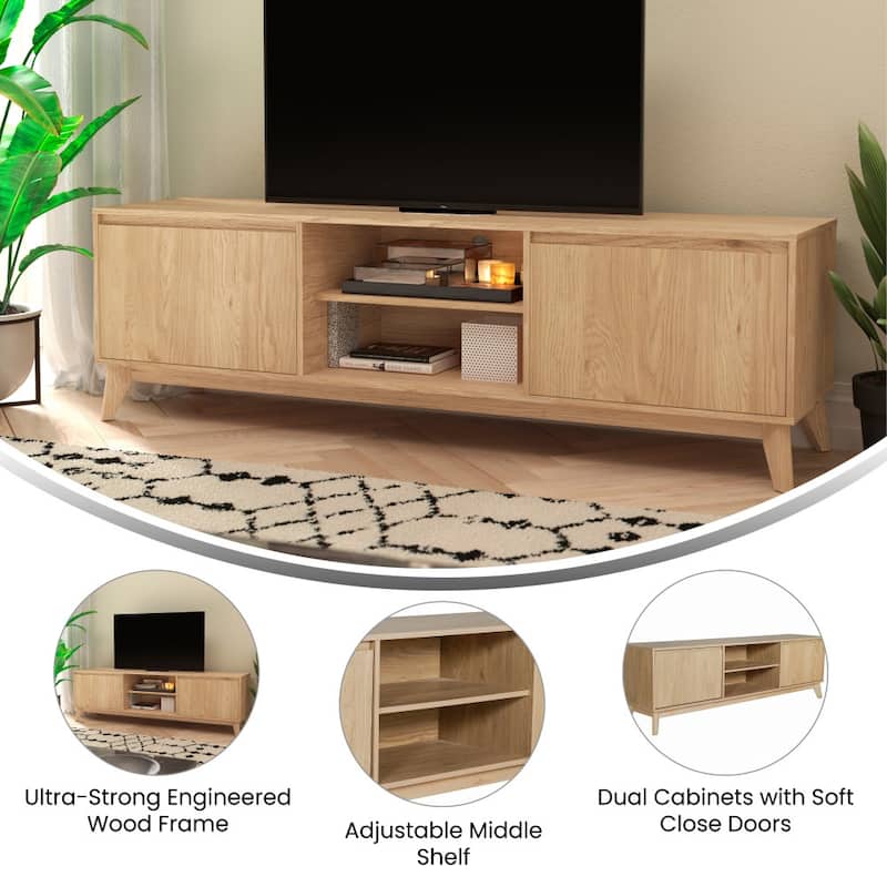 TV Stand with Adjustable Middle Shelf - Dual Soft Close Storage Doors