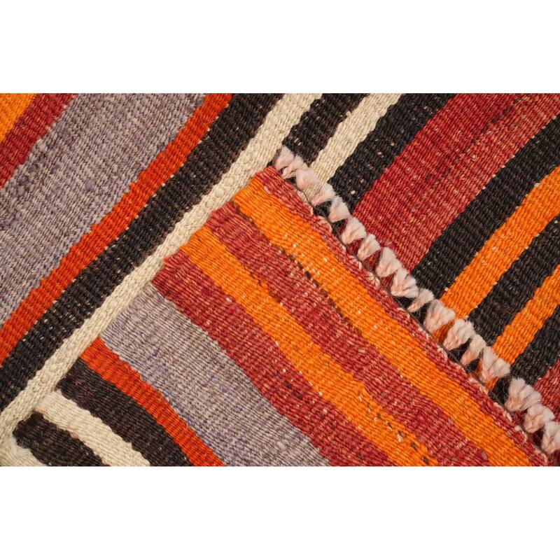 Hand Woven Oriental 100% Wool Carpet Southwestern Geometric Oranges & Rust Kilim Area Rug - 11' 0'' X 5' 1''