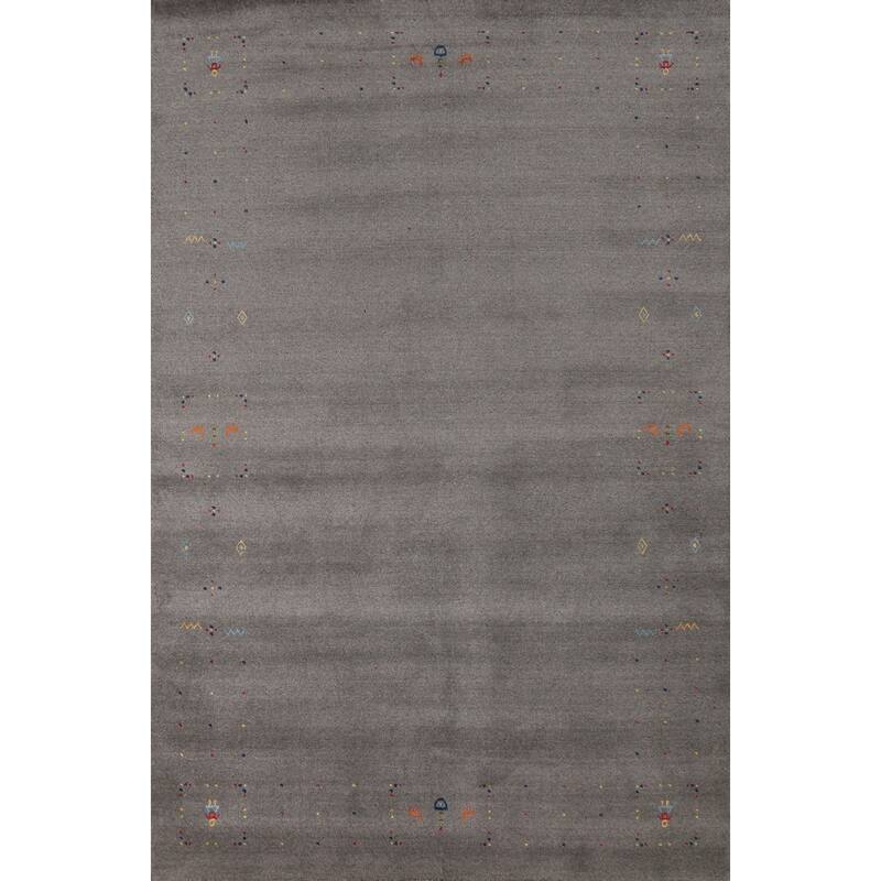 Gray Gabbeh Indian Area Rug Hand-Knotted Contemporary Wool Carpet - 5'1" x 8'3"