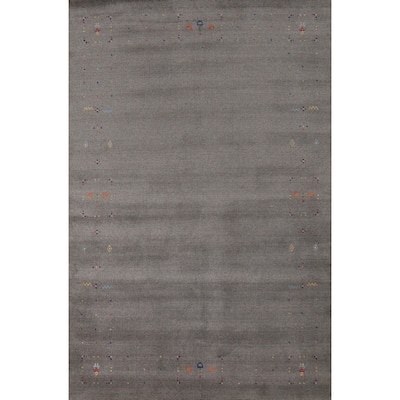 Gray Gabbeh Indian Area Rug Hand-Knotted Contemporary Wool Carpet - 5'1" x 8'3"