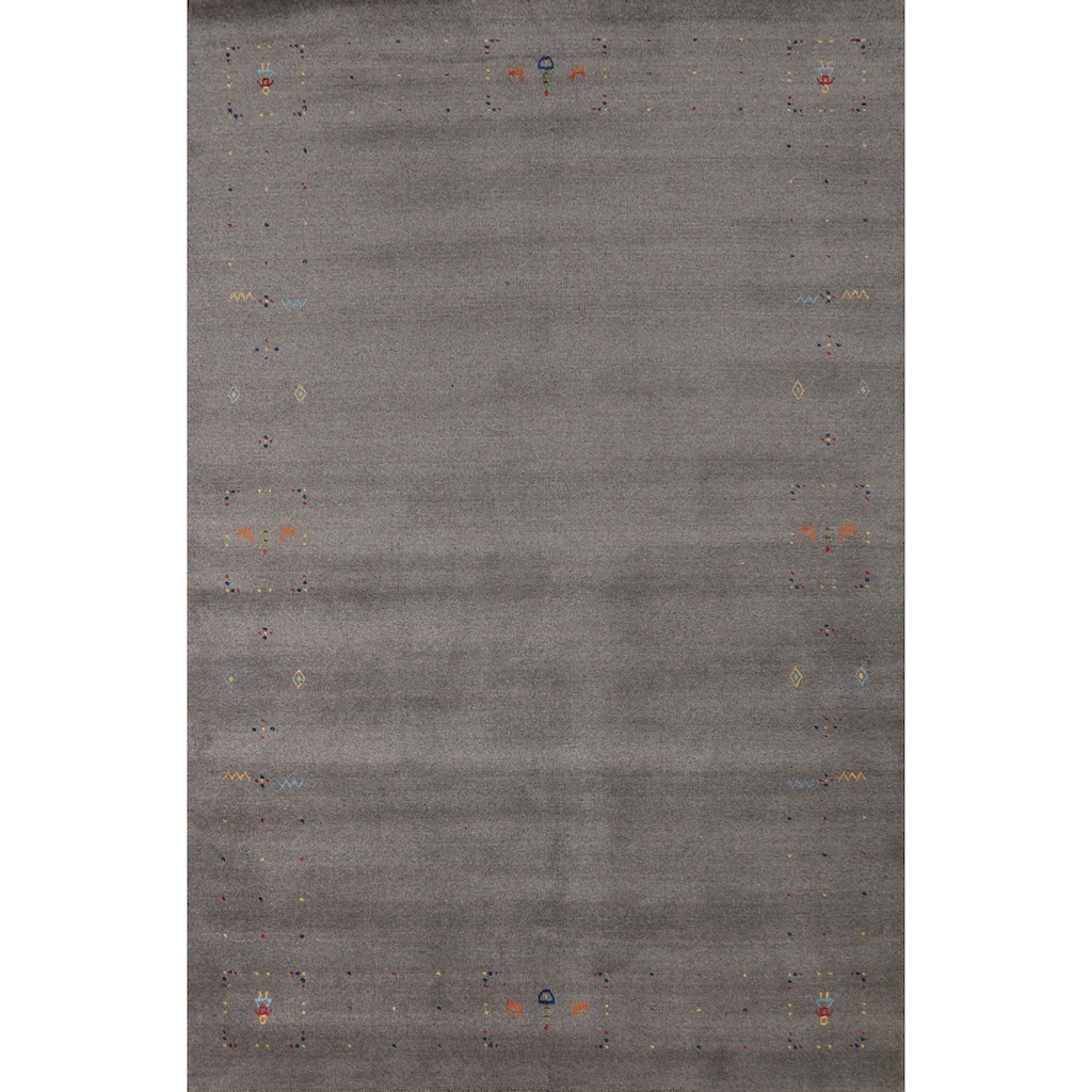 Hand Knotted Oriental 100% Wool Carpet Tribal Tribal Greys & Charcoal Gabbeh Area Rug - 8' 3'' X 5' 1''