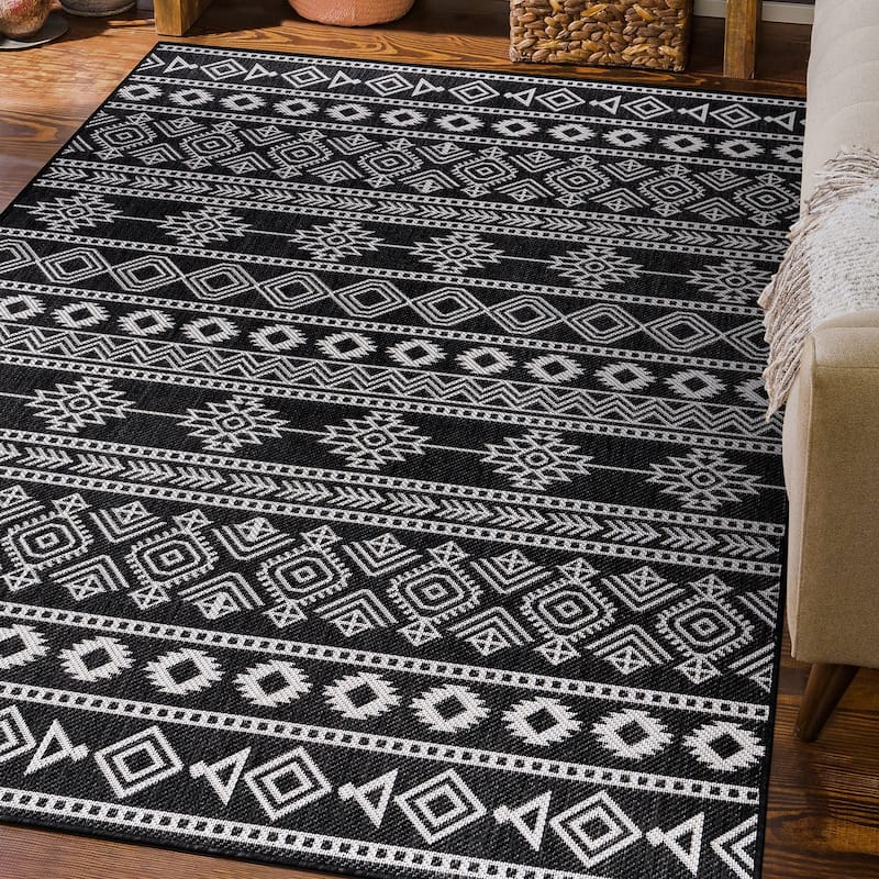World Rug Gallery Geometric Boho Textured Flat Weave Indoor/Outdoor Area Rug
