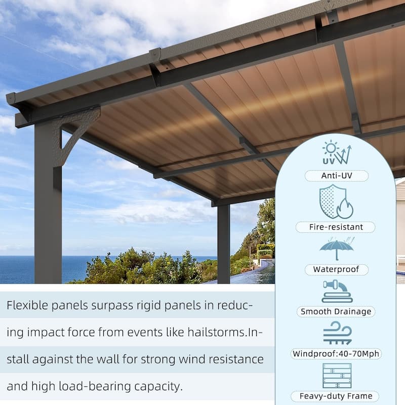 AECOJOY Large Wall-Mounted Heavy Duty Gazebo Hard Top Lean to Pergola with Roof