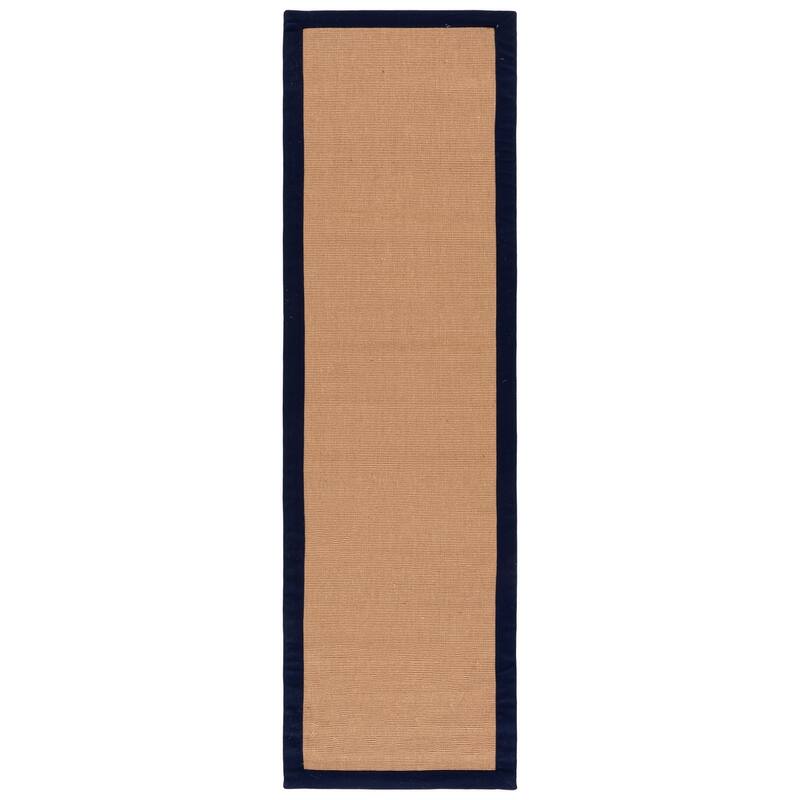 SAFAVIEH Handmade Natural Fiber Cati Flat Weave Jute Rug - 2'3" x 8' Runner - Natural/Navy