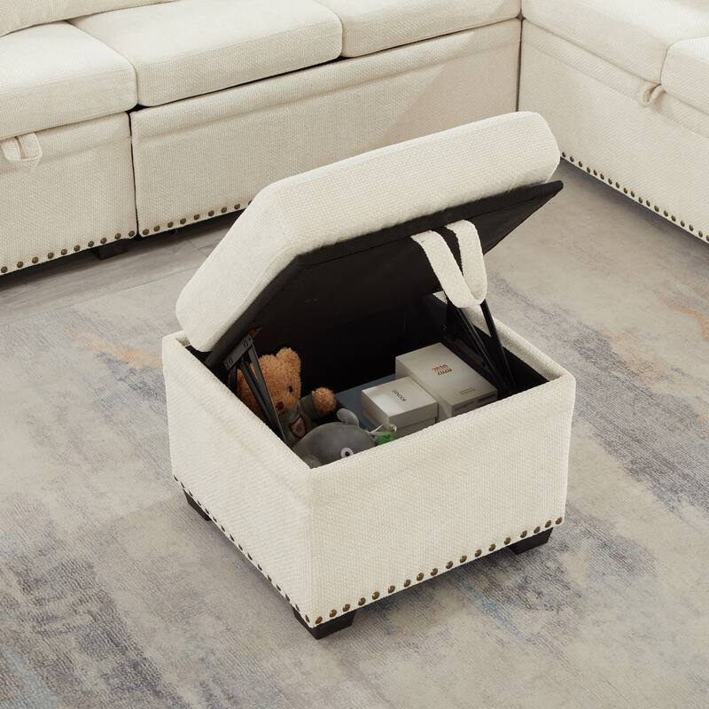 L-Shaped Corner Sectional Sofa with Seat and Storage Ottoman, Chenille Sofa Bed with 2 Pillows for Living Room Sleeper Couch
