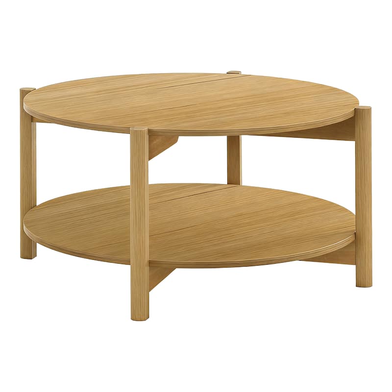 Furniture of America Rovion Round Wood Coffee Table with Open Bottom Shelf