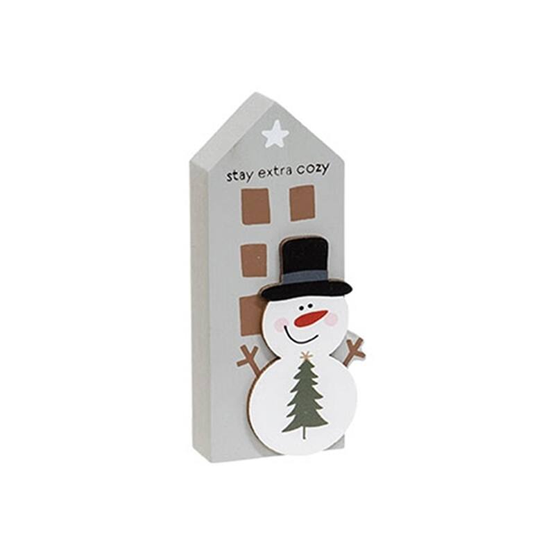 Chunky Wooden Snowman House Sitters for Winter Decor - 3 Asstd. - 4.5” x 2.5” x 0.75”