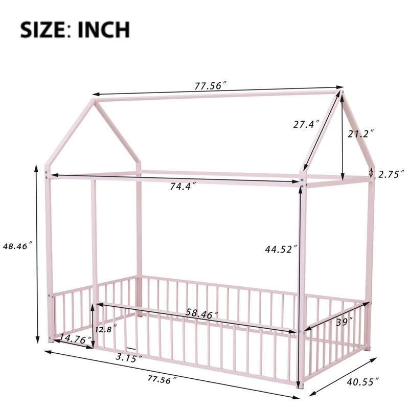 Metal Bed House Bed with Fence