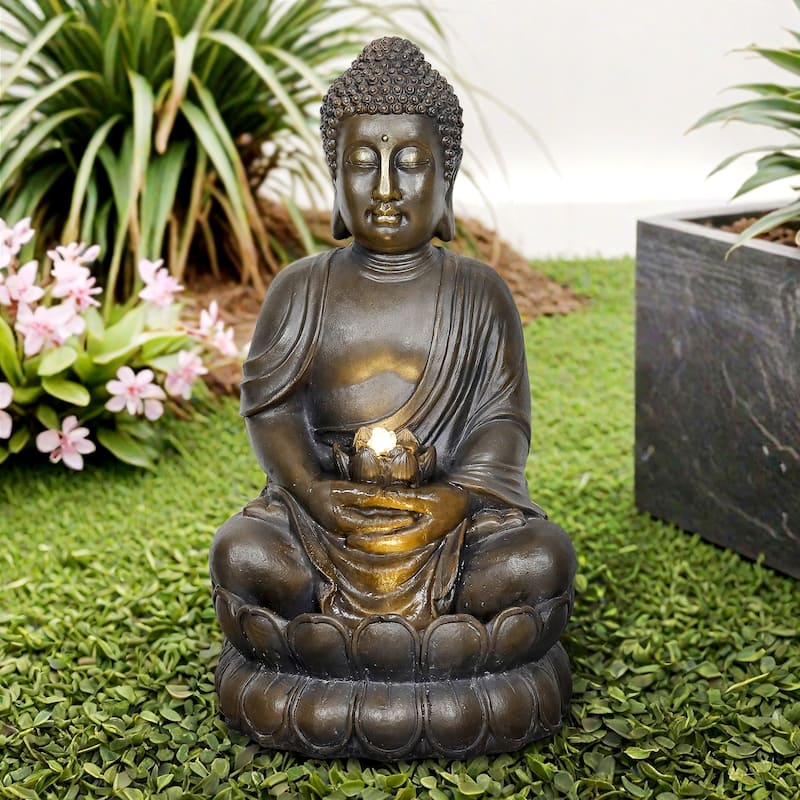 33in H Buddha Outdoor Water Fountain with LED Light and Pump for Home