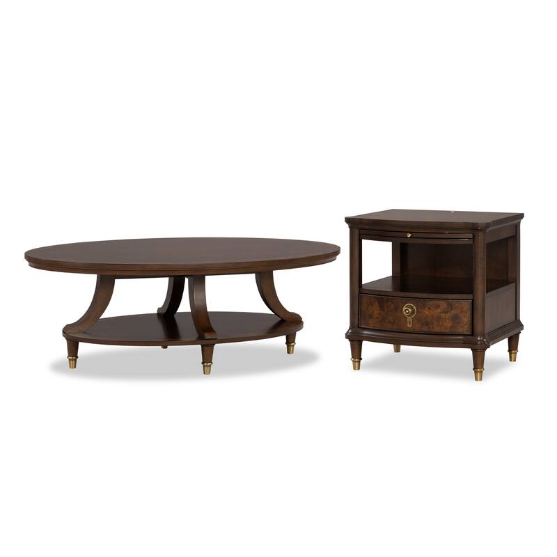 Furniture of America Prylen Modern Dark Cherry 2-Piece Oval Coffee Table Set with End Table - Dark Cherry