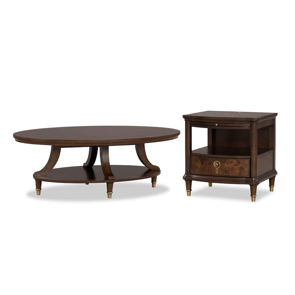 Furniture of America Prylen Modern Dark Cherry 2-Piece Oval Coffee Table Set with End Table