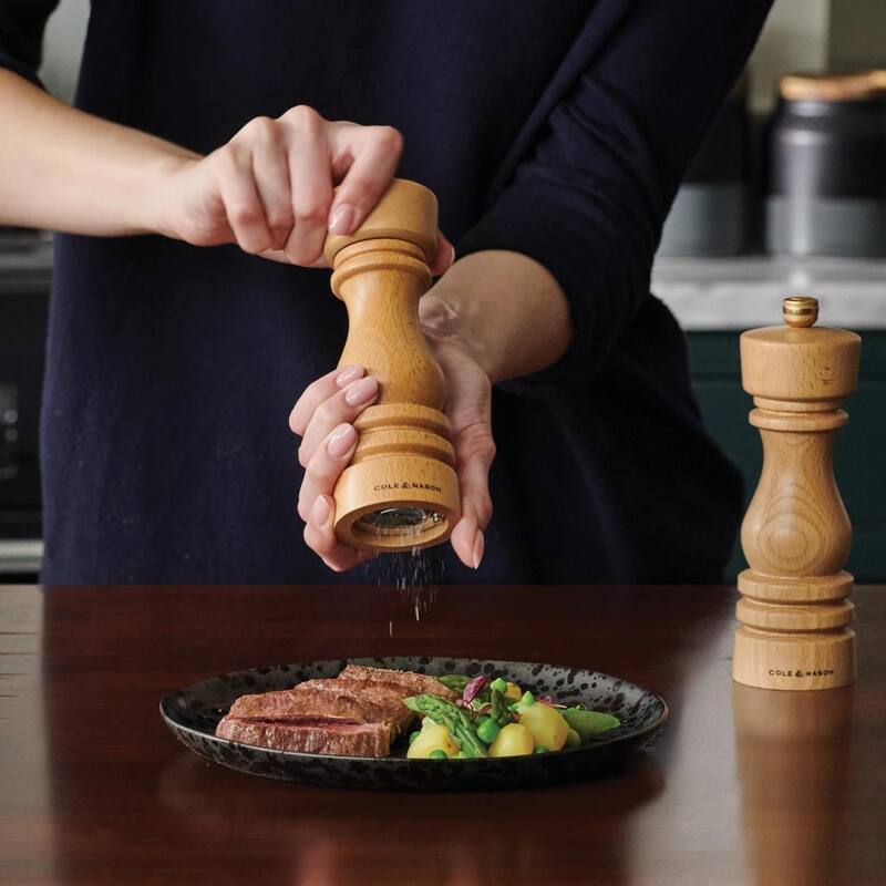 Cole & Mason London Natural Beech Pepper Mill 8½" - Adjustable Grind, Durable Carbon Steel Mechanism