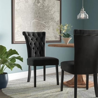 Set of 2 Fabric Black Dining Chair Tufted Button Back Accent Chairs ...