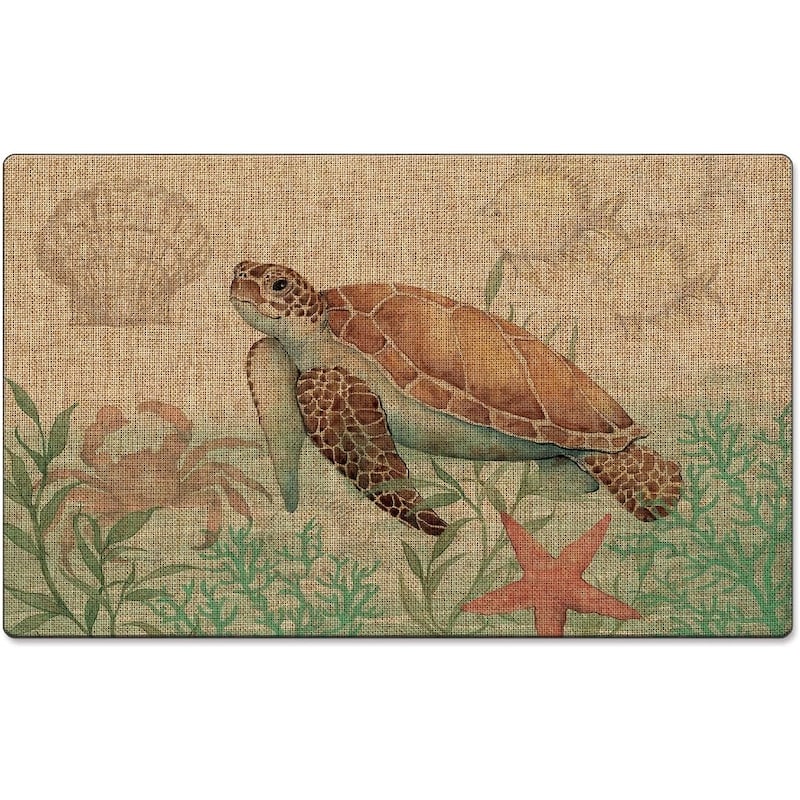 Caribbean Turtle Decorative Indoor/Outdoor Natural Linen Look Floor Mat with Recycled Rubber Back 29.5" x 17.75" Made in The USA - Multi