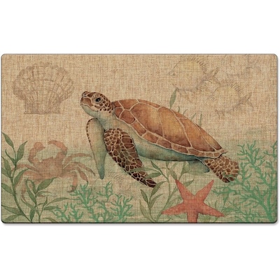 Caribbean Turtle Decorative Indoor/Outdoor Natural Linen Look Floor Mat with Recycled Rubber Back 29.5" x 17.75" Made in The USA