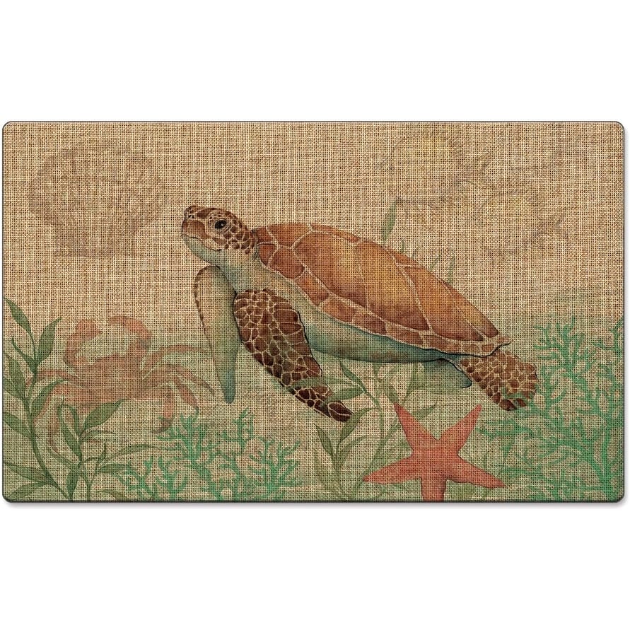 Caribbean Turtle Decorative Indoor/Outdoor Natural Linen Look Floor Mat with Recycled Rubber Back 29.5" x 17.75" Made in The USA