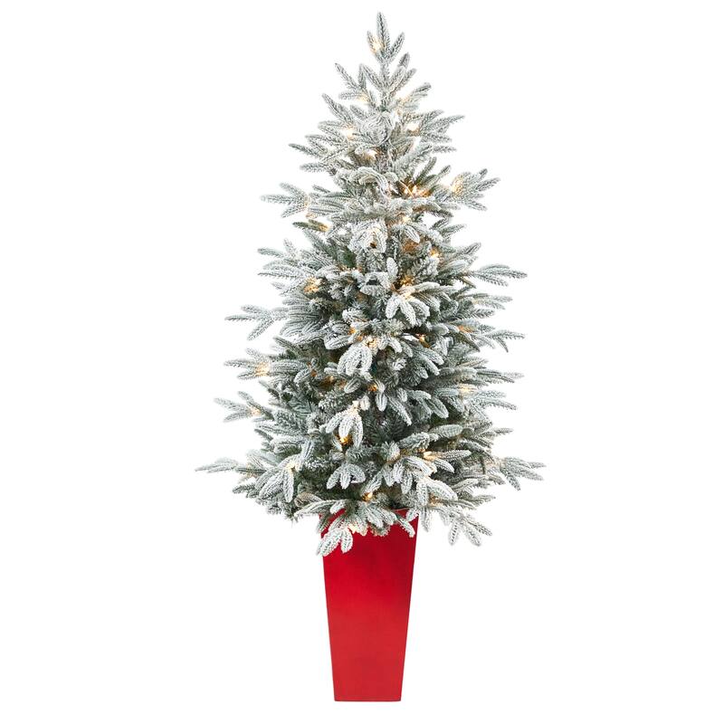 5ft Artificial Christmas Tree with Lights & Planter - Holiday Spruce Decor - Green - 60