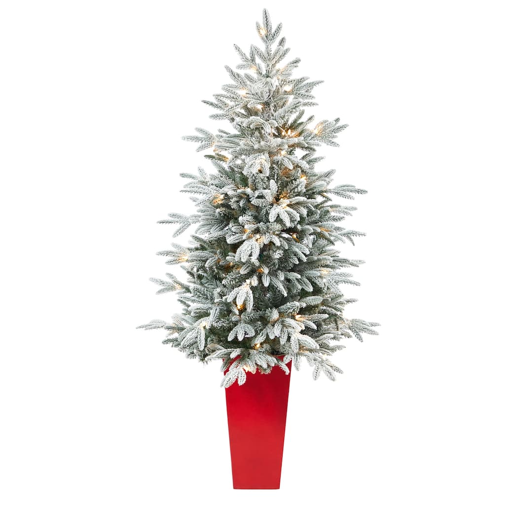 5ft Artificial Christmas Tree with Lights & Planter - Holiday Spruce Decor - Green - 60