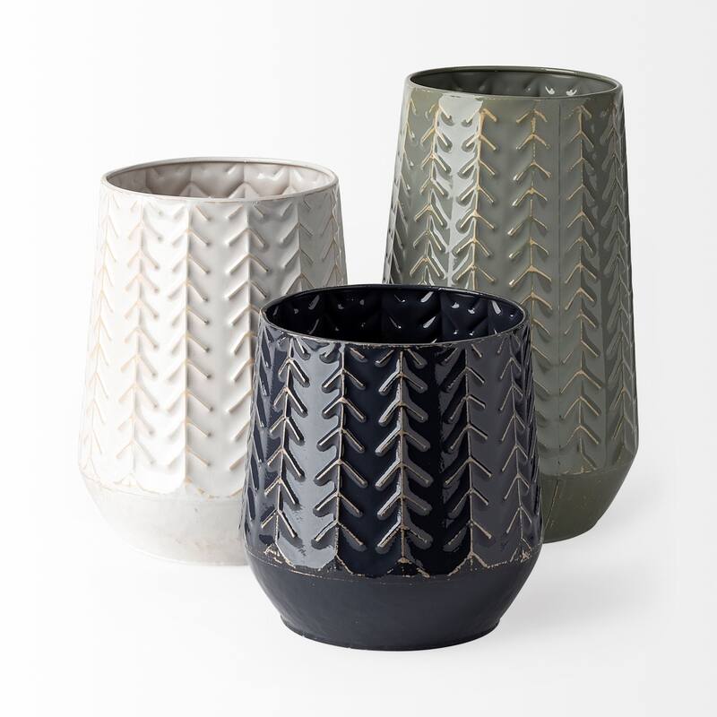 Gemma Green Metal Chevron Vase