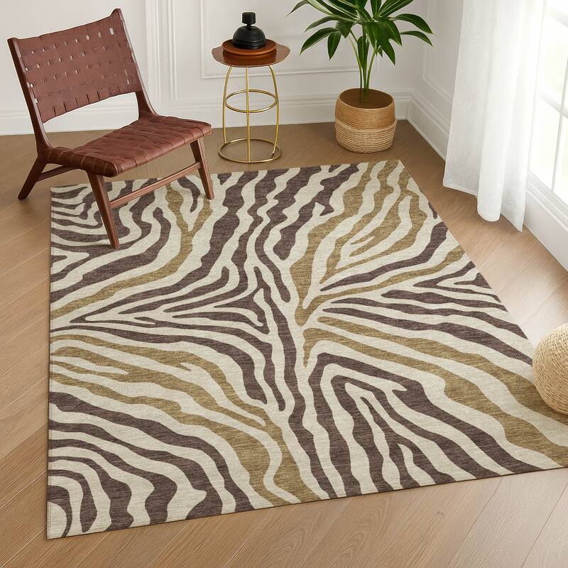 Machine Washable Indoor/ Outdoor Modern Prints Chantille Rug