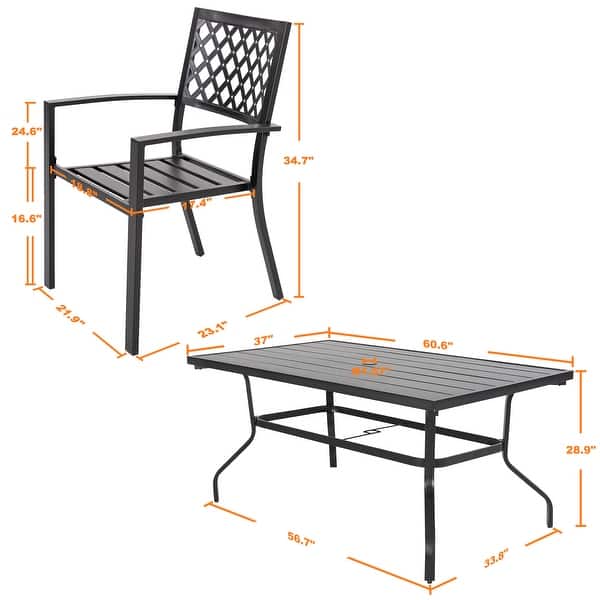 dimension image slide 1 of 4, Outdoor Dining Set, Iron Finish, Black with Gold Speckles